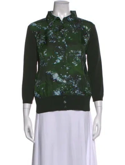 Pre-owned Lafayette 148 Printed Sweater In Green