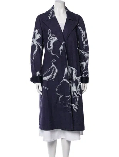 Pre-owned Lafayette 148 Printed Trench Coat In Blue