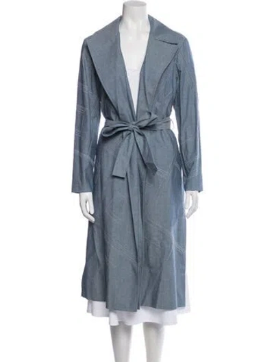Pre-owned Lafayette 148 Printed Trench Coat In Blue