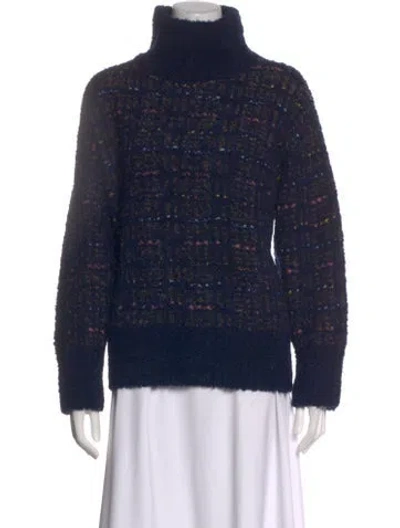 Pre-owned Lafayette 148 Printed Turtleneck Sweater In Blue