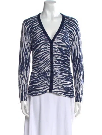 Pre-owned Lafayette 148 Printed V-neck Sweater In Blue