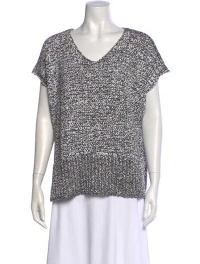 Pre-owned Lafayette 148 Printed V-neck Sweater In White