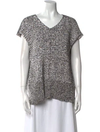 Pre-owned Lafayette 148 Printed V-neck Sweater In White