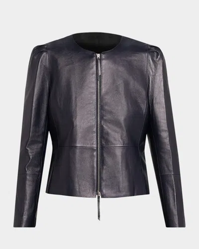 Lafayette 148 Puff-shoulder Leather Jacket In Black