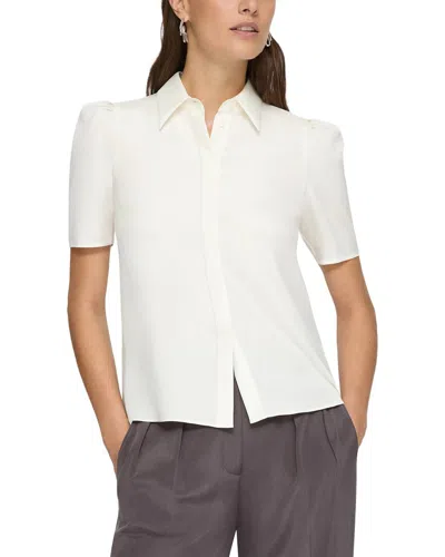Lafayette 148 Puff Sleeve Button Front Shirt In White