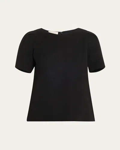 Lafayette 148 Puff-sleeve Crepe Blouse In Black