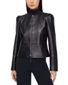 Lafayette 148 Nappa Leather Collarless Fitted Jacket In Black