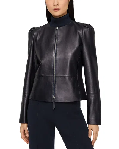 Lafayette 148 Puff Sleeve Slim Leather Jacket In Black