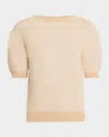 Lafayette 148 Puff-sleeve Textured Stitch Sweater In Dune Metallic