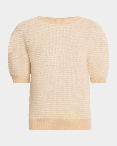 Lafayette 148 Puff-sleeve Textured Stitch Sweater In Dune Metallic