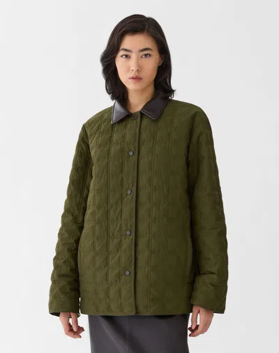 Lafayette 148 Quilted Twill Reversible Down Coat In Forest