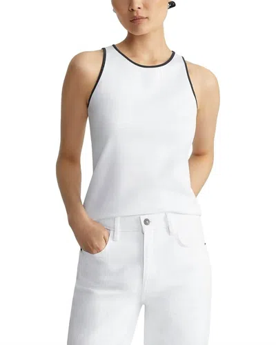 Lafayette 148 Racerback Tank With Contrast Tipping In White With Navy Contrast