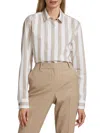LAFAYETTE 148 RAE STRIPED POPLIN BUTTON-UP SHIRT IN TAUPE MULTI