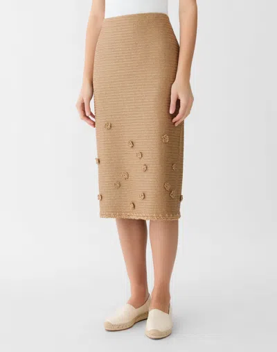 Lafayette 148 Raffia Effect Floral Crochet Midi Skirt In Brown