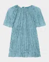 Lafayette 148 Iridescent Twill Plissã© Short Sleeve Blouse In Lagoon Green