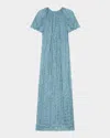 Lafayette 148 Raglan-sleeve Shimmer Plisse Maxi Dress In Lagoon Green