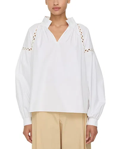 Lafayette 148 New York Soutache Trim Cotton Popover Top In White