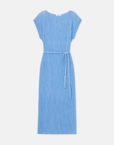 Lafayette 148 Belted Plissé Recycled Polyester Satin Dress In Blue