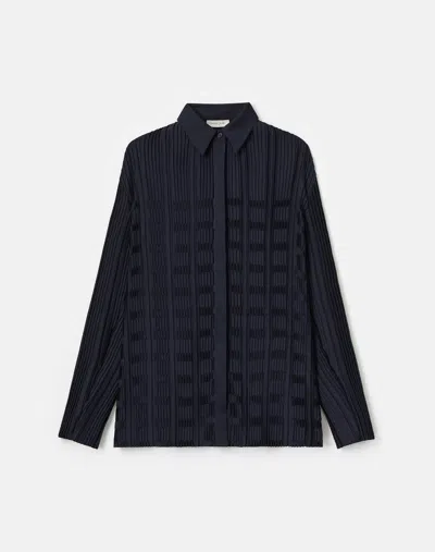 Lafayette 148 Recycled Satin Basketweave Plissé Blouse In Blue