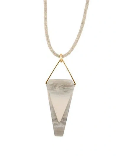 Pre-owned Lafayette 148 Resin Geometric Pendant Necklace, 35" In Neutrals