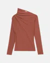 Lafayette 148 New York Fine Gauge Merino Wool Asymmetric Sweater In Burnt Sienna