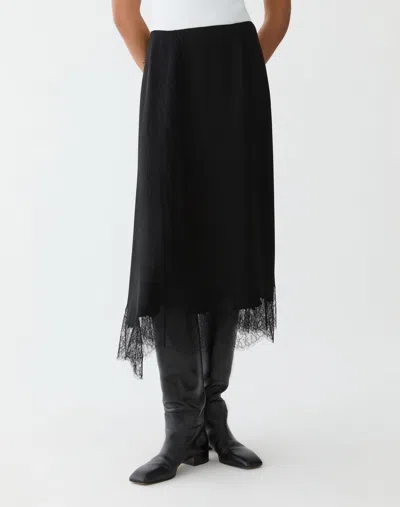 Lafayette 148 Responsible Finesse Crepe & Chantilly Lace Skirt In Black