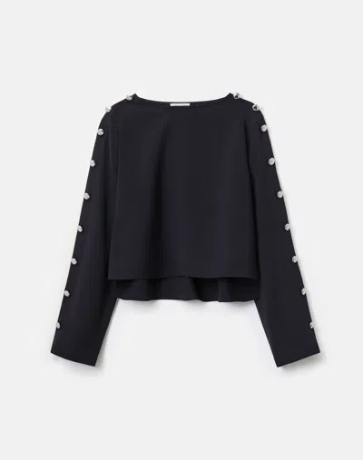Lafayette 148 Responsible Finesse Crepe Button Sleeve Blouse In Black