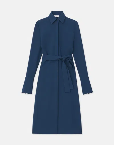 Lafayette 148 Responsible Finesse Crepe Buttoned Split Cuff Shirtdress In Lido Blue