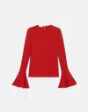 Lafayette 148 Responsible Finesse Crepe Godet Sleeve Blouse In Red