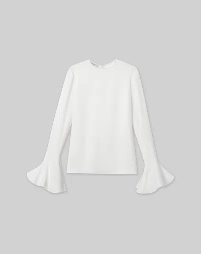Lafayette 148 Responsible Finesse Crepe Godet Sleeve Blouse In Cloud