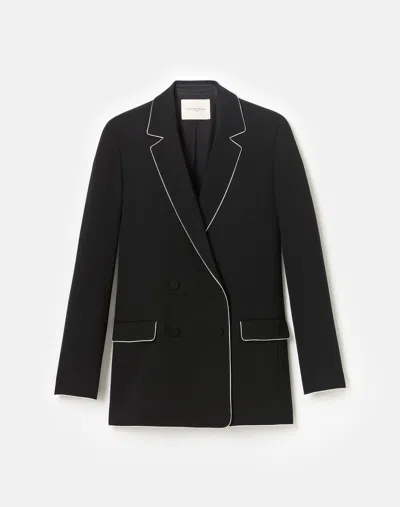 Lafayette 148 Responsible Finesse Crepe Piped Double Breasted Blazer In Black