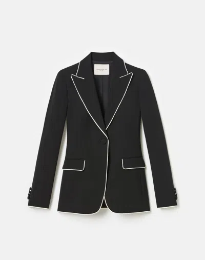 Lafayette 148 Responsible Finesse Crepe Piped Peak Lapel Blazer In Black