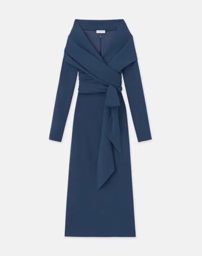 Lafayette 148 Responsible Finesse Crepe Portrait Wrap Collar Dress In Lido Blue