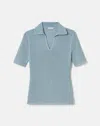 Lafayette 148 Responsible Matte Crepe Pointelle Stitch Polo In Paper Blue