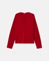 Lafayette 148 Responsible Matte Crepe Ribbed V-neck Sweater In Red
