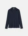 Lafayette 148 Responsible Matte Crepe Split Collar Sweater In Blue
