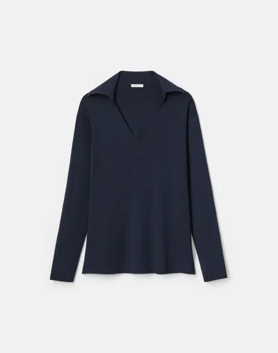 Lafayette 148 Responsible Matte Crepe Split Collar Sweater In Blue