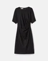 Lafayette 148 Responsible Stretch Wool Pleated Waist Short Sleeve Dress In Black