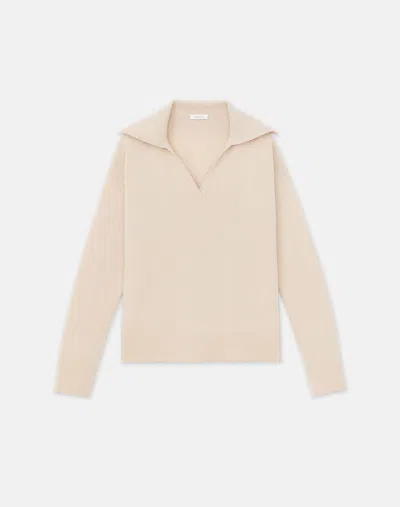 Lafayette 148 Responsible Wool-cashmere Split Collar Sweater In Beige