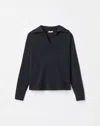 Lafayette 148 Responsible Wool-cashmere Split Collar Sweater In Blue