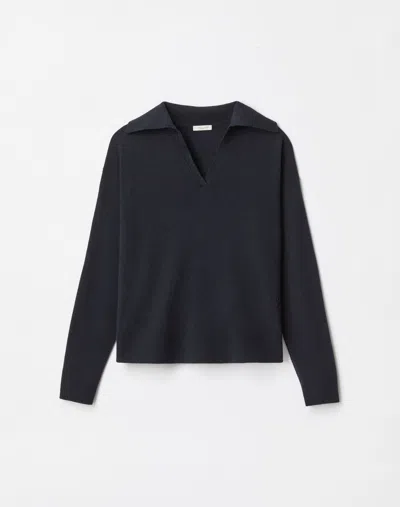 Lafayette 148 Responsible Wool-cashmere Split Collar Sweater In Blue