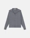 Lafayette 148 Responsible Wool-cashmere Split Collar Sweater In Grey