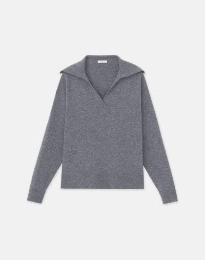 Lafayette 148 Responsible Wool-cashmere Split Collar Sweater In Grey