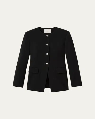 Lafayette 148 New York Cystal Cluster Button Finesse Crepe Cutaway Jacket In Black