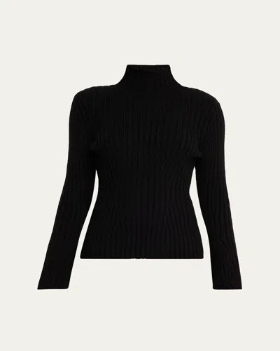 Lafayette 148 Ribbed Bell-sleeve Sweater In Black