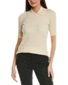 Lafayette 148 Ribbed Buttoned Silk-blend Polo Sweater In Neutral