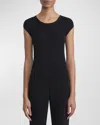 Lafayette 148 Cap Sleeve Rib Knit Top In Black