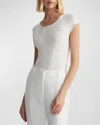 Lafayette 148 Cap Sleeve Rib Knit Top In Cloud