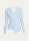 LAFAYETTE 148 RIBBED COLORBLOCK FAUX WRAP SWEATER