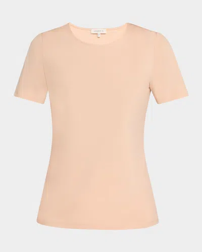 Lafayette 148 Ribbed Crewneck Cotton T-shirt In Shell